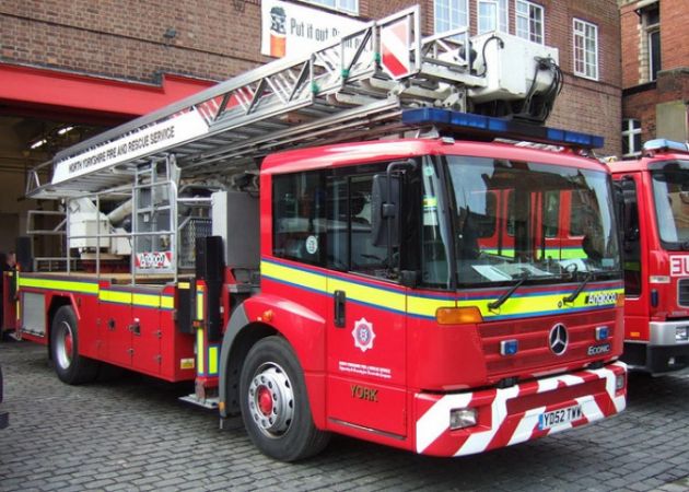 Fire engine parked in a fire station
