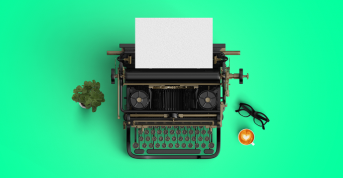 Photo of a typewriter on green background